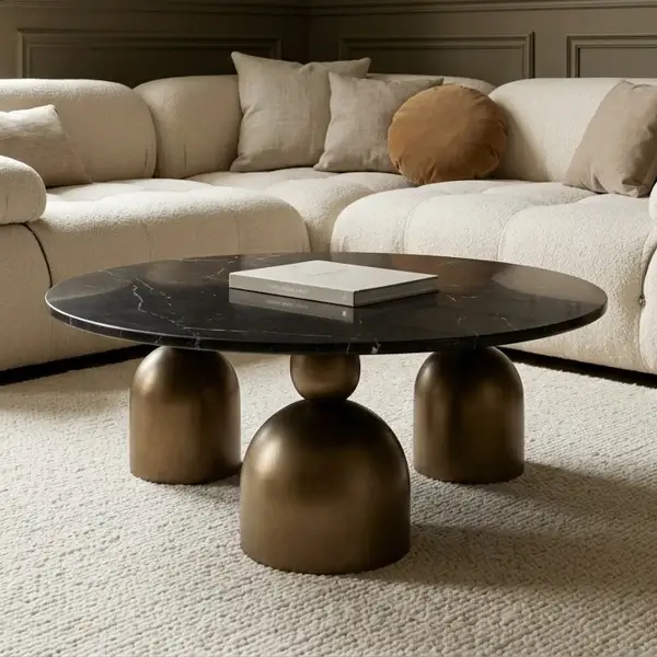 Okrągły stolik kawowy RINGO MM001501100391 czarny złoty dekor marmuru 115cm