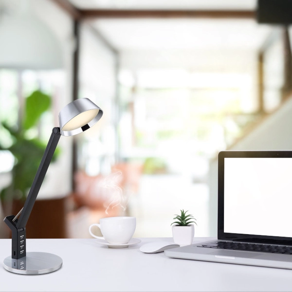 Stojąca lampa URSINO 58422S LED 8W 3000-6300K z portem USB czarna srebrna