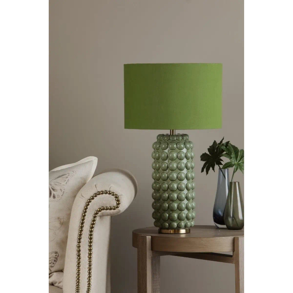 Tkaninowa lampa stołowa Etzel ETZ4224 ceramiczna zielona mosiądz
