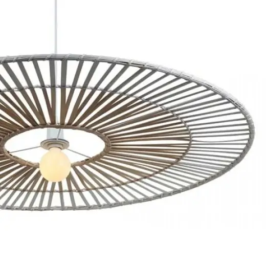 Rustykalna wisząca lampa 19107 okrągła naturalny bambus biały