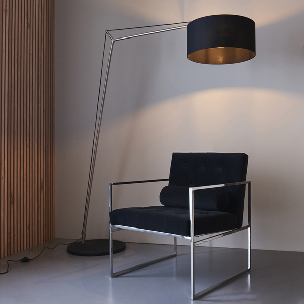 Stojąca lampa do salonu L&-192627 Light& abażurowa czarna nikiel
