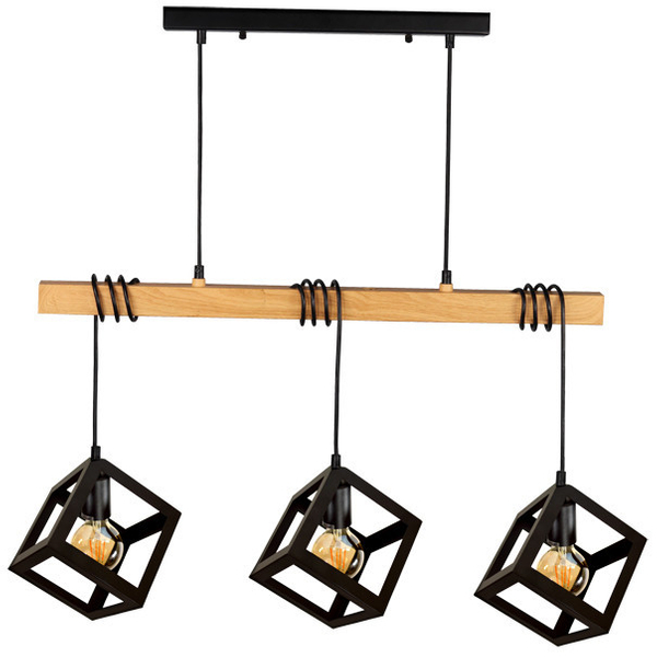 Loftowa LAMPA wisząca SWEDEN WOOD skandynawska OPRAWA drewniana belka ZWIS kostki czarne brązowe