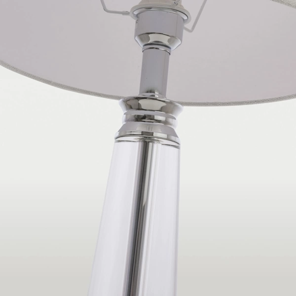 Klasyczna lampa stołowa Charlotte T01332CH-WH Cosmolight metal tkanina srebrna biała