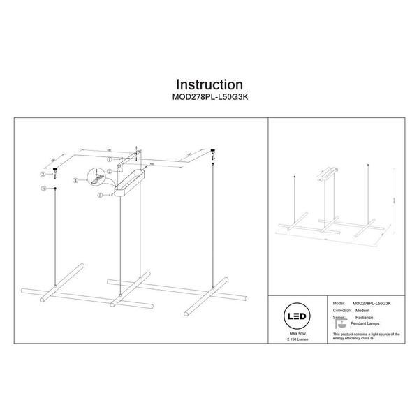 Lampa zwieszająca Radiance MOD278PL-L50G3K LED 50W 3000K złota biała