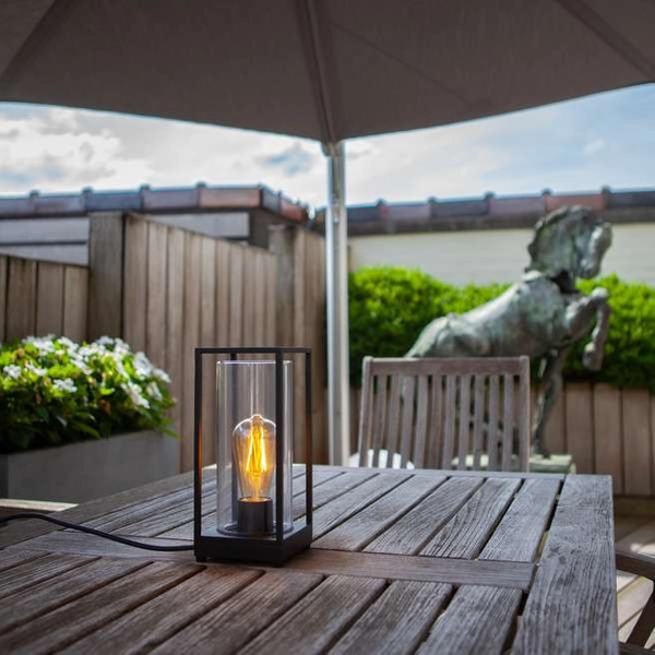 Stołowa LAMPA zewnętrzna FLAIR 6588801012 Lutec ogrodowa OPRAWA metalowa klatka outdoor IP44 czarna przezroczysta