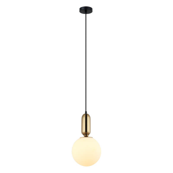 Pojedyncza lampa wisząca Aldeva do pokoju mosiądz biała