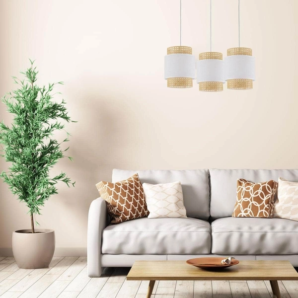 Potrójna lampa zwisowa ekologiczna Boho 6537 TK Lighting ratanowa biała
