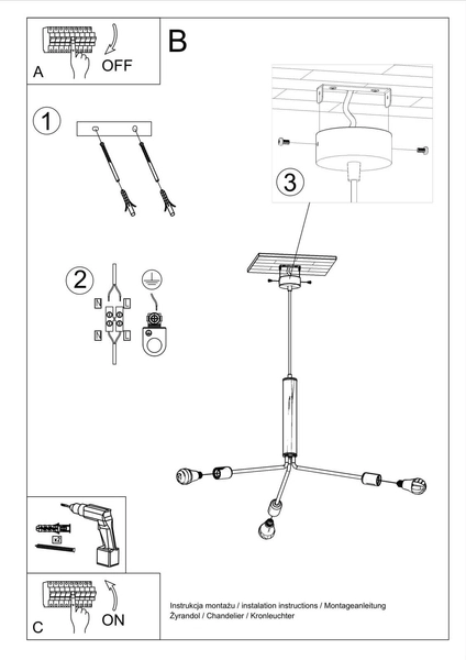 Żyrandol loftowy wiszący DUOMO 3D SL.0303 Sollux metalowy czarny