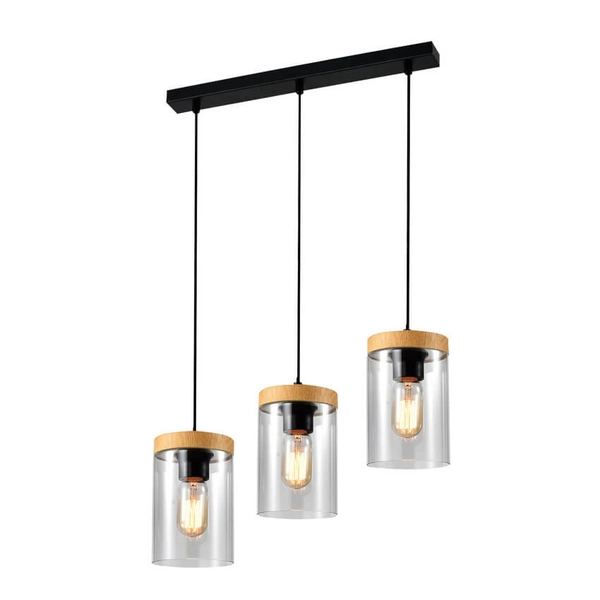Lampa wisząca Wels 33-22004 szklana przydymiony drewniany czarny