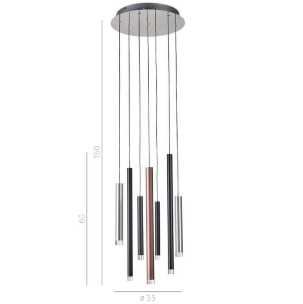 LAMPA wisząca REYNA MD17077-7A Italux OPRAWA metalowa LED 28W 3000K kaskada ORGANIC sople tuby miedziana czarna