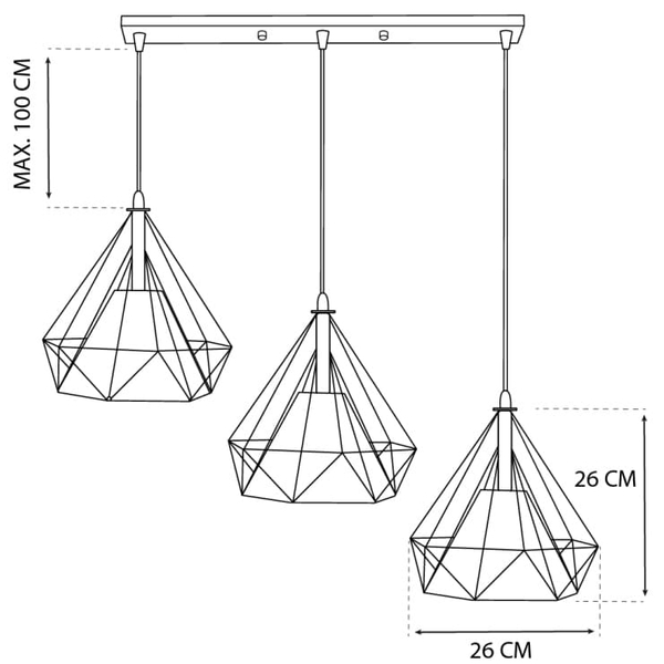 Industrialna lampa wisząca Diament 499 Domeno LED druciana potrójna czarna
