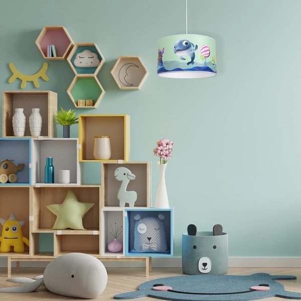 Dziecięca LAMPA wisząca MINIMINI MLP6802 Milagro okrągła OPRAWA delfinek ZWIS abażurowy multikolor