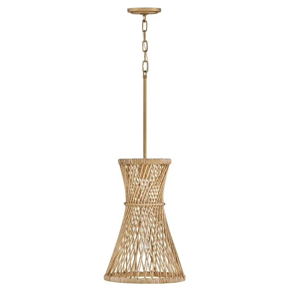 Rattanowa wisząca lampa Twyla QN-TWYLA-1P-BNG ażurowa złota
