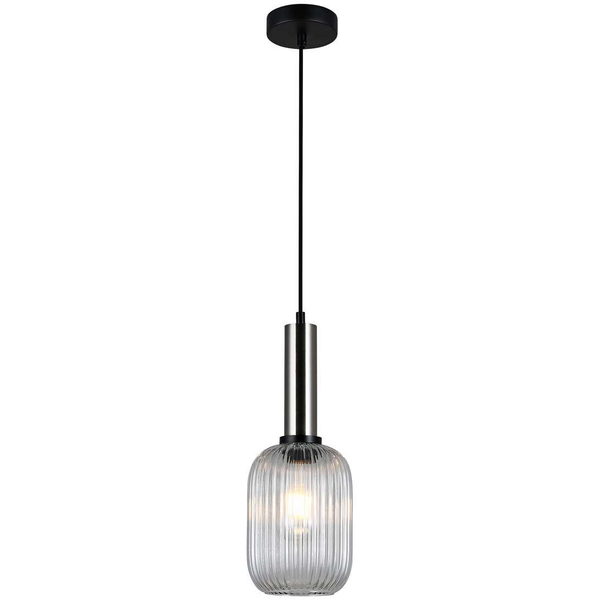 LAMPA wisząca ANTIOLA PND-5588-1M-SC+CL Italux plisowana OPRAWA szklany zwis nikiel przezroczysty