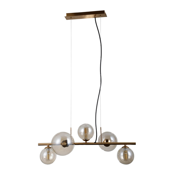 Szklana lampa wisząca Canello PND-406007-5-HBR Italux molekuły mosiądz miodowy