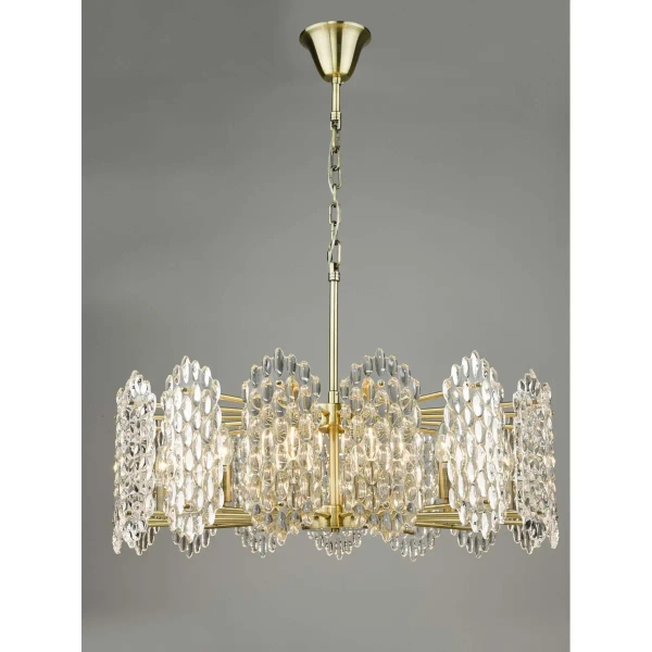 Wisząca lampa glamour Porthos POR1575 kryształowa na łańcuchu mosiądz
