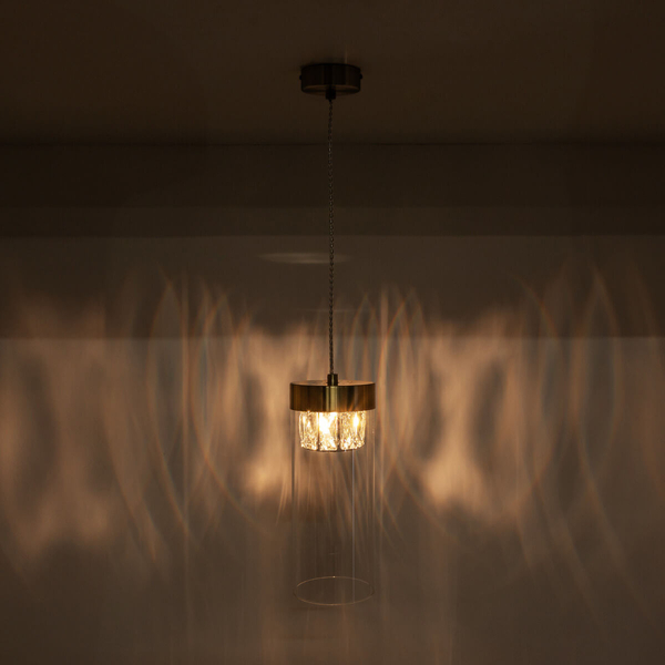 Lampa wisząca GEM P0389-01D-0FD2 szklana tuba złota przezroczysta