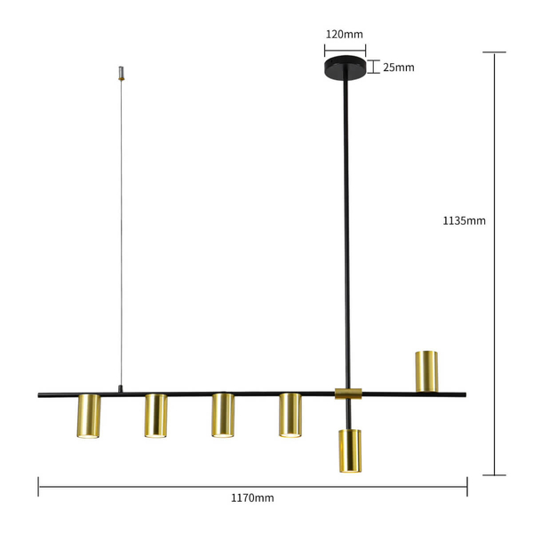 Lampa wisząca ARIZONA LP-074/6PL BK/GD Light Prestige loftowa oprawa metalowy zwis tuby czarne złote