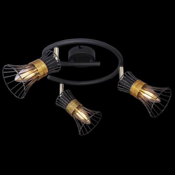 LAMPA sufitowa PURRA 54814-3 Globo metalowa OPRAWA plafon rustykalne klatki druciane czarne złote