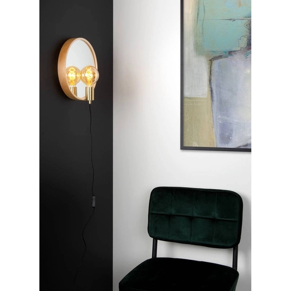 Kinkiet LAMPA ścienna REFLEX 36213/31/72 Lucide drewniana OPRAWA okrągłe lustro drewniane