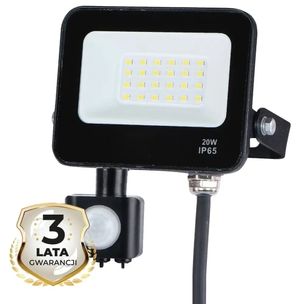 Ledowa lampa ogrodowa EKN1625 LED 20W 4000K PIR IP65 czarny