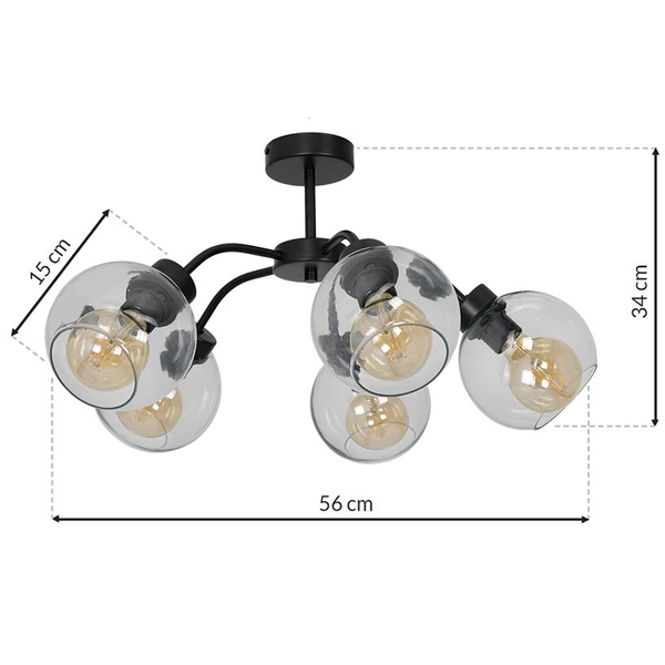 LAMPA sufitowa SOFIA MLP6596 Milagro skandynawska OPRAWA szklane kule czarne przezroczyste
