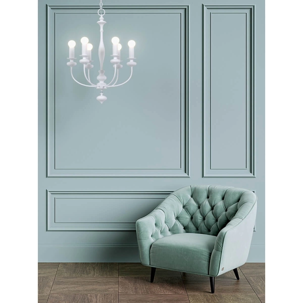 Biała lampa świecznikowa Castella zwis na łańcuchu nad stół