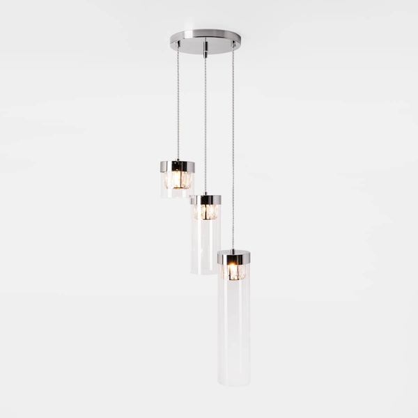 Wisząca lampa GEM P0389-03D-F4AC szklana metalowy tuby chrom przezroczyste
