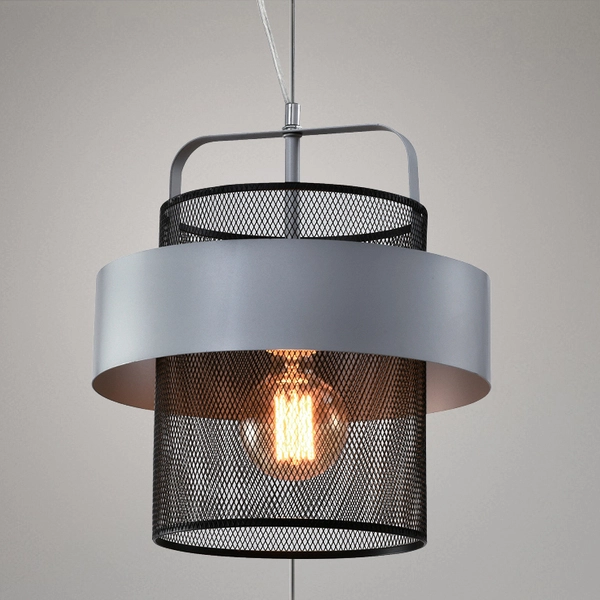 Wisząca lampa industrialna FIBA 31-78506 ażurowa tuba loft czarna srebrna