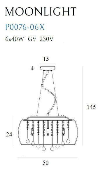 Lampa wisząca MOONLIGHT P0076-06X szklana glamour zwis krople łezki chrom