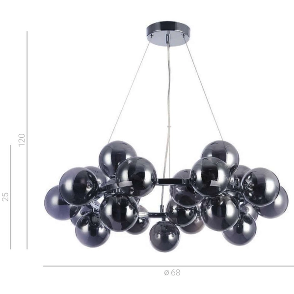 Loftowa LAMPA wisząca CABELLA PND-5252-25-CH+SMK Italux szklana OPRAWA molekuły zwis bubbles kule balls chrom przydymiony