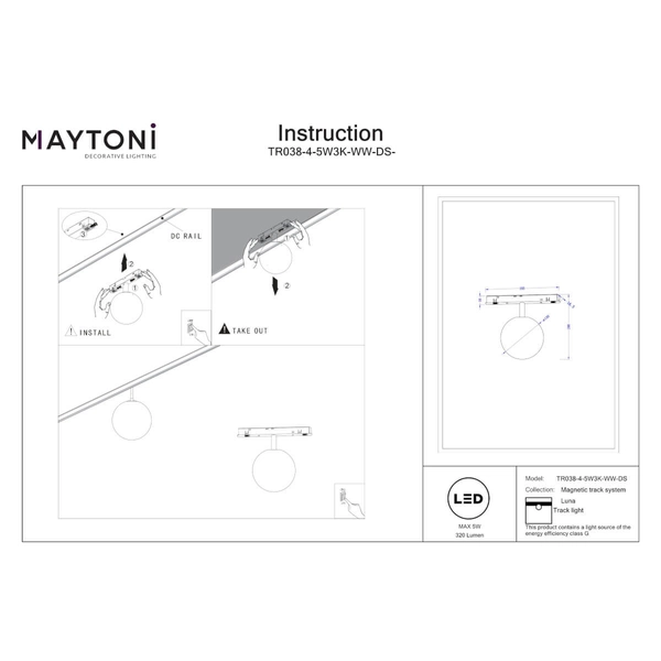 Szynowa lampa ścieżka świetlna Luna TR038-4-5W3K-WW-DS-1 5W 3000-6000K magnetyczna czarny