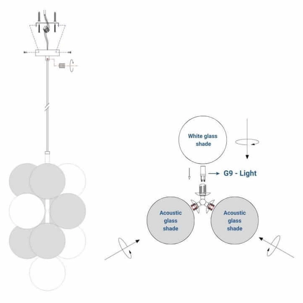 Molekułowa lampa wisząca Vino ABR-GRAPPA--S Abruzzo kuliste czarne białe