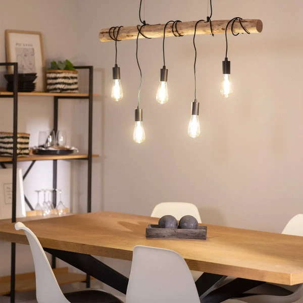 Industrialna wisząca lampa Cerveza ABR-LWL-5XE27 nad wyspę drewniana czarna
