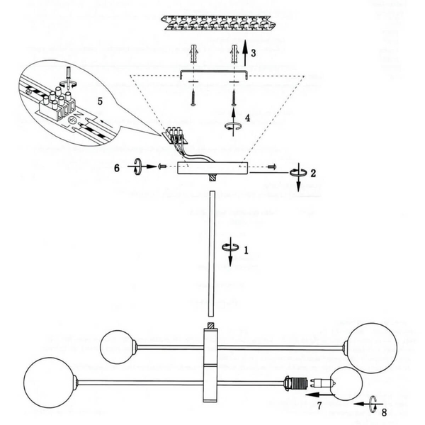 Lampa sufitowa DORADO LP-002/4P BK Light Prestige loftowa oprawa metalowa molekuły szklane kule czarne białe