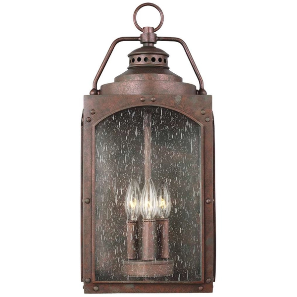 Zewnętrzna LAMPA industrialna Randhurst FE-RANDHURST-L-CO Elstead FEISS szklana OPRAWA prostokątna latarenka kinkiet antyczny IP44 brąz