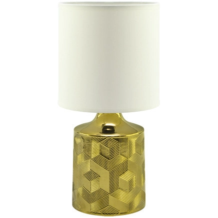Abażurowa LAMPKA stojąca LINDA 03786 Ideus stołowa LAMPA ceramiczna wzorki biała złota