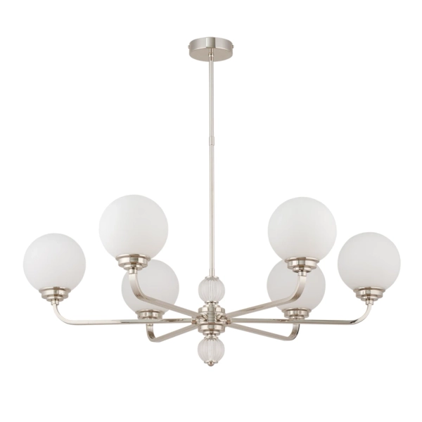 Żyrandol szklany do salonu Abano ABA-ZW-6 (N) kulisty biały nikiel