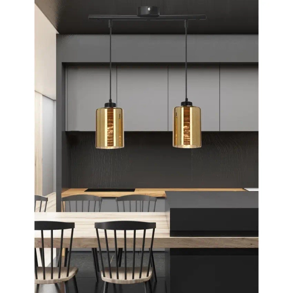 Lampa wisząca do salonu COX 32-59352 szklana tuba złoty czarny