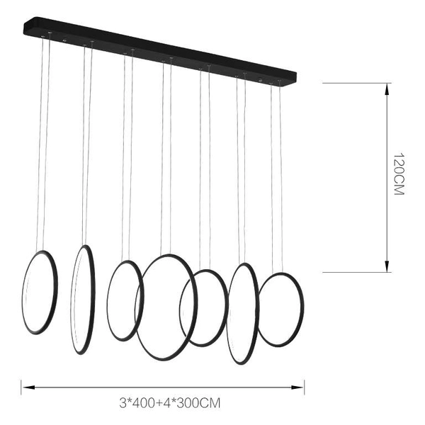 LAMPA wisząca MDECO SLIM/000018/4000/B metalowa OPRAWA listwa LED 130W 4000K zwis pierścienie rings czarne