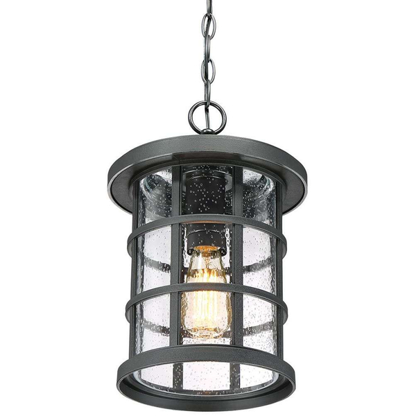 Wisząca LAMPA industrialna Crusade QZ-CRUSADE8-BLK Elstead QUOIZEL okrągła OPRAWA szklany ZWIS na łańcuchu IP44 czarny