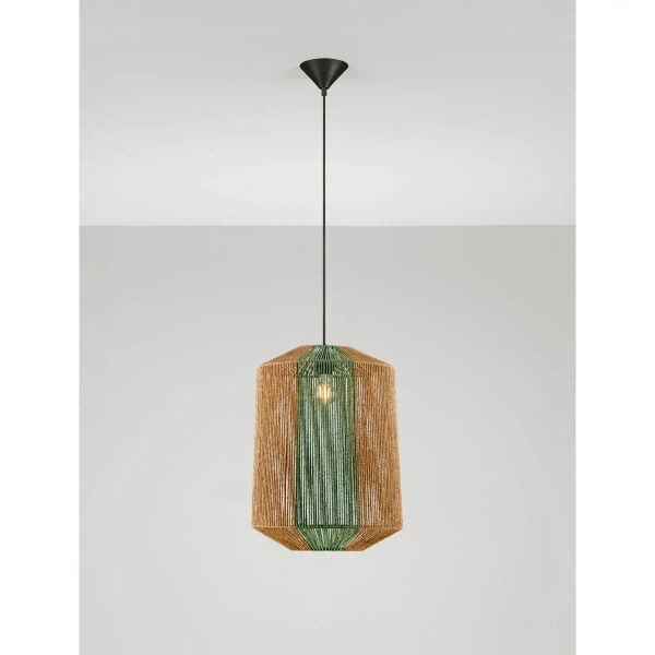 Skandynawska wisząca lampa SONVERA LE45347 do sypialni drewno-zieleń