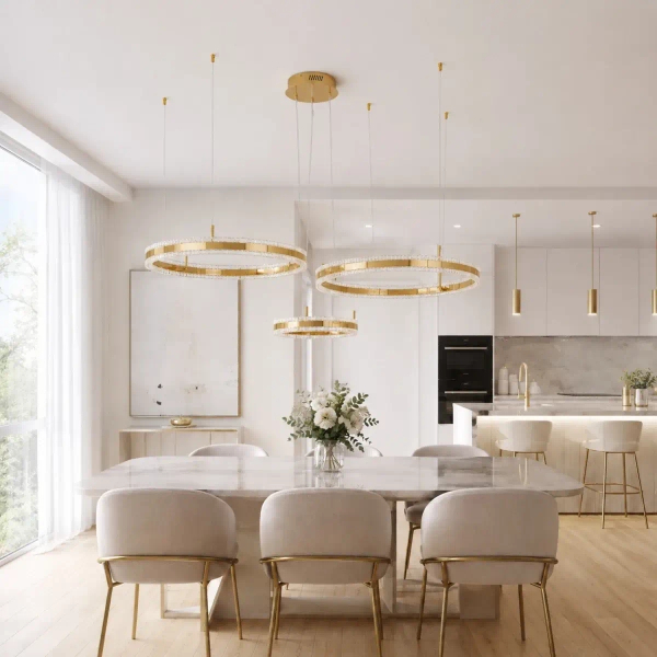 Lampa wisząca ARKADIA ST-6376-40+60+80 złota LED 95W 3000K ringi