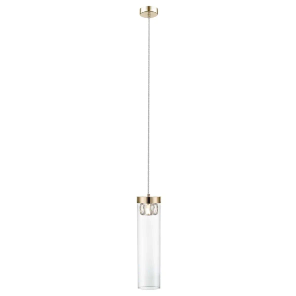 Lampa wisząca GEM P0389-01D-F7AC tuba szklany złota przezroczysta