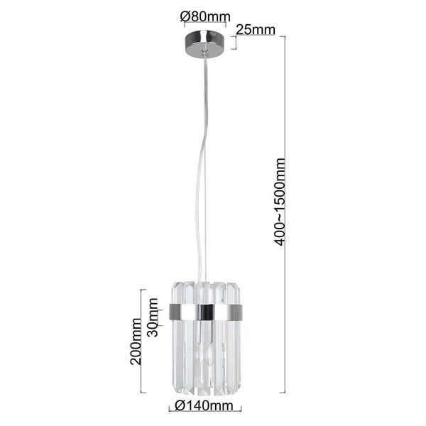 Wisząca lampa kryształowa Vetro LP-2910/1P CH glamour chrom przezroczysta