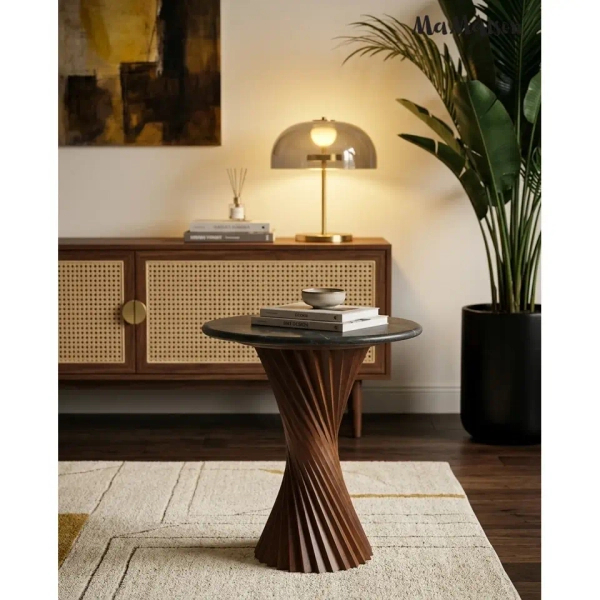Okrągły stolik kawowy TANGO MM001501100413 czarny marmur drewno 45cm