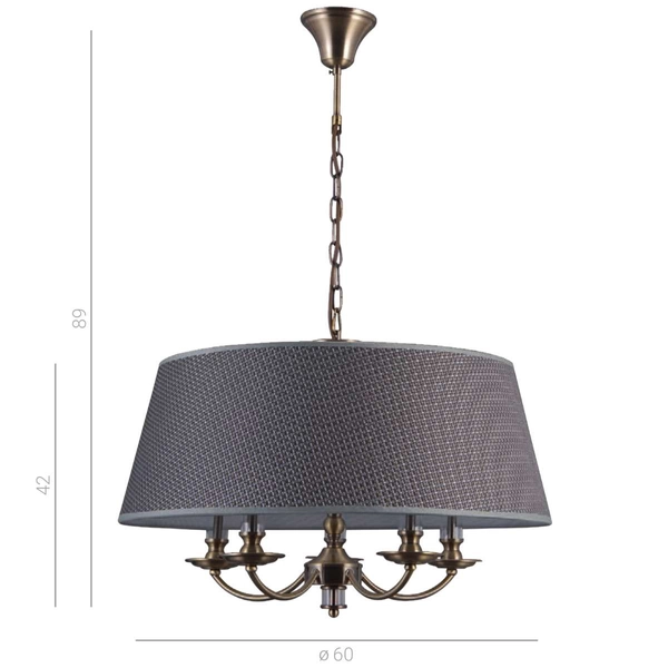 Żyrandol LAMPA wisząca ZANOBI PND-43272-5A Italux abażurowa OPRAWA zwis na łańcuchu klasyczny brąz antyczny szary