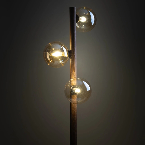 Podłogowa lampa stojąca Estera Wood 16151 do salonu bursztynowa brązowa
