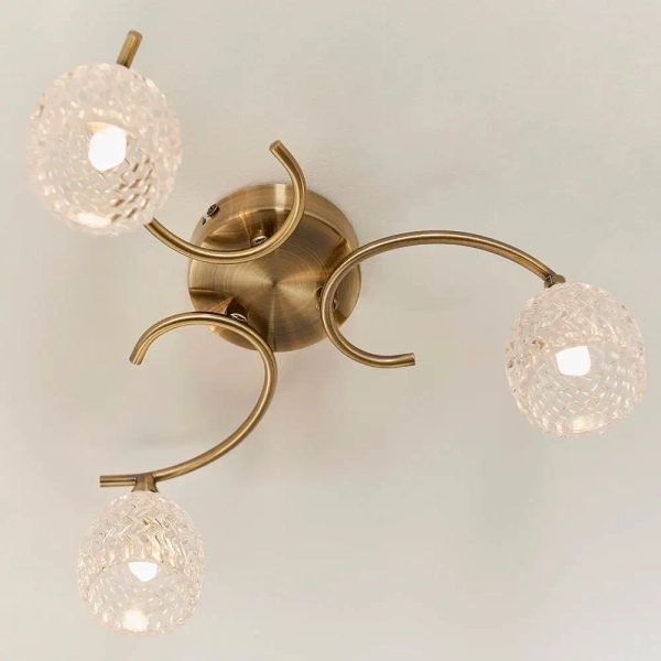 Sufitowa lampa do salonu szklana Boyer BOYER-3AB mosiądz przezroczysty