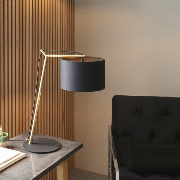 Biurkowa lampa loftowa L&-192625 Light& z abażurem czarna mosiądz
